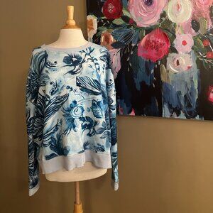 🌿 PILCRO (Anthropologie) Floral Print Sweatshirt Blue White | Size M | NWT